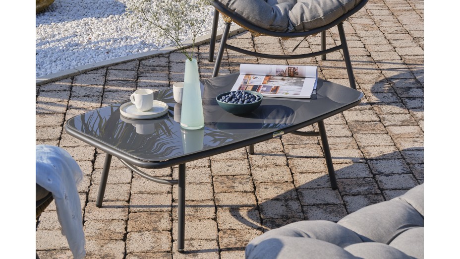 Salon bas de jardin TULUM 4 places en aluminium anthracite et résine tressée - MARRON