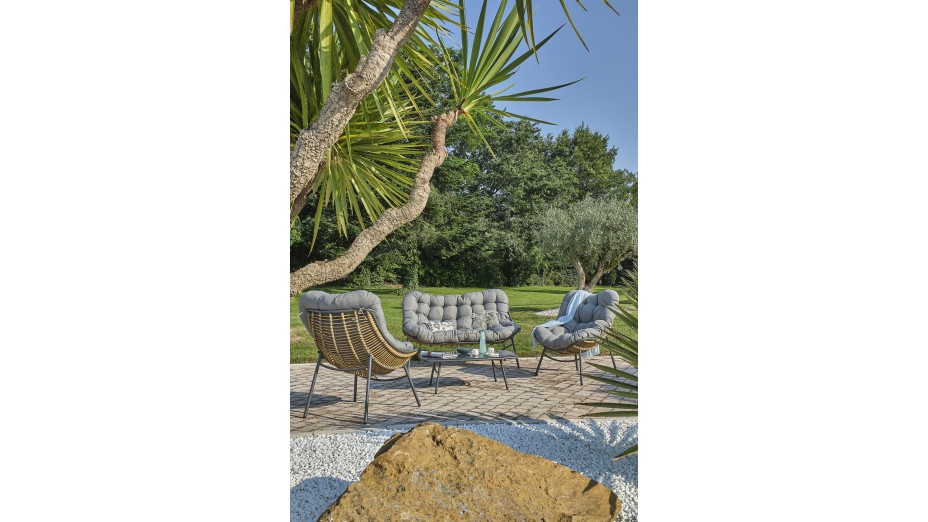 Salon bas de jardin TULUM 4 places en aluminium anthracite et résine tressée - MARRON