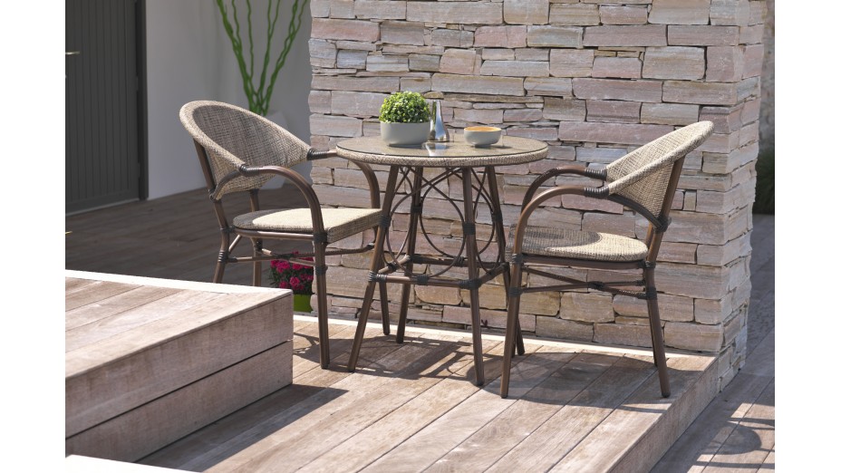 Fauteuil de jardin USHUAIA empilable en aluminium marron et textilène - LIN