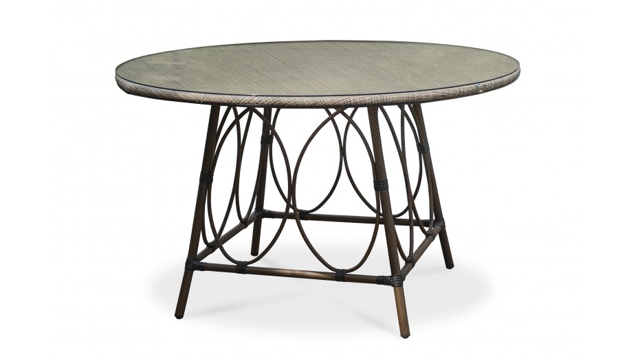 Table ronde de jardin USHUAIA (diam. 125 cm) en aluminium marron et textilène - LIN