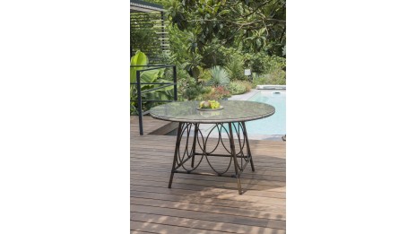 Table ronde de jardin USHUAIA (diam. 125 cm) en aluminium marron et textilène - LIN