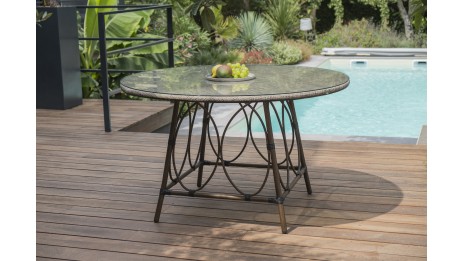 Table ronde de jardin USHUAIA (diam. 125 cm) en aluminium marron et textilène - LIN