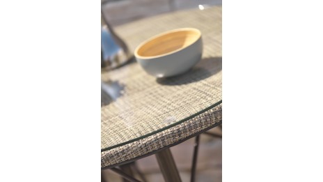 Table ronde de jardin USHUAIA (diam. 125 cm) en aluminium marron et textilène - LIN