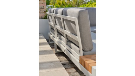 Salon de jardin d'angle VALENCIA 6 places en teck et aluminium - BLANC