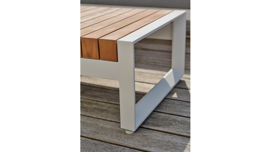 Salon de jardin d'angle VALENCIA 6 places en teck et aluminium - BLANC