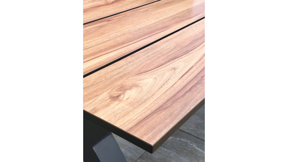 Table de jardin avec bancs VANCOUVER (150x164 cm) en aluminium et HPL effet bois - GRIS ANTHRACITE
