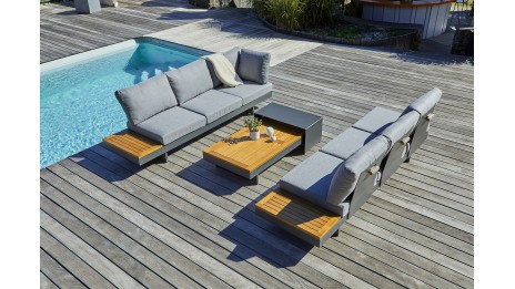 Salon de jardin d'angle VANUATU 6 places en bois d'acacia et aluminium - GRIS ANTHRACITE