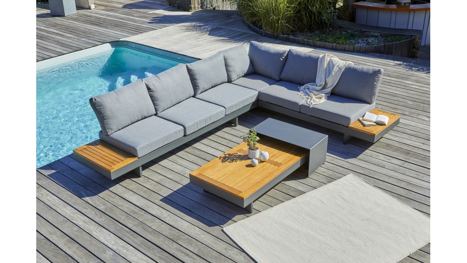 Salon de jardin d'angle VANUATU 6 places en bois d'acacia et aluminium - GRIS ANTHRACITE