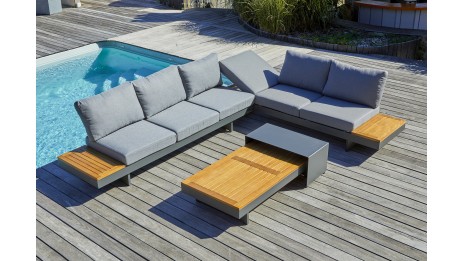Salon de jardin d'angle VANUATU 6 places en bois d'acacia et aluminium - GRIS ANTHRACITE