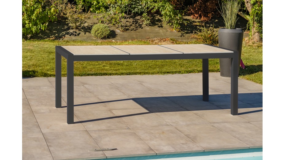 Table de jardin VENISE (195x90 cm) en aluminium et céramique - GRIS ANTHRACITE