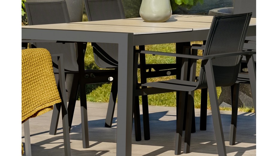 Table de jardin VENISE (195x90 cm) en aluminium et céramique - GRIS ANTHRACITE