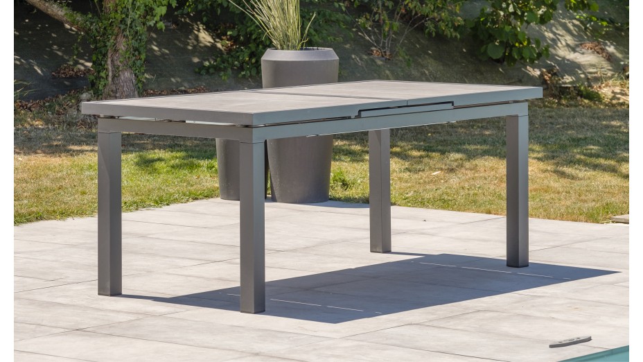 Table de jardin VENISE (190/250X95 cm) avec rallonge automatique en aluminium et céramique - GRIS ANTHRACITE
