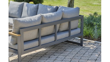 Ensemble repas de jardin YONAHA 7 places en aluminium et acacia - GRIS ANTHRACITE