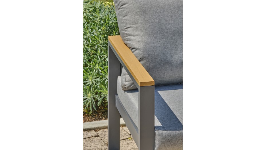 Ensemble repas de jardin YONAHA 7 places en aluminium et acacia - GRIS ANTHRACITE