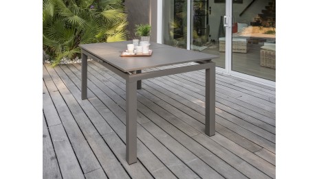 Table de jardin ZAHARA (180/240x100 cm) en aluminium avec rallonge automatique - TAUPE