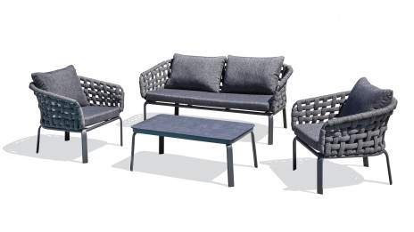 Salon bas de jardin CAMARGUE 4 places en corde tissée et aluminium - GRIS ANTHRACITE