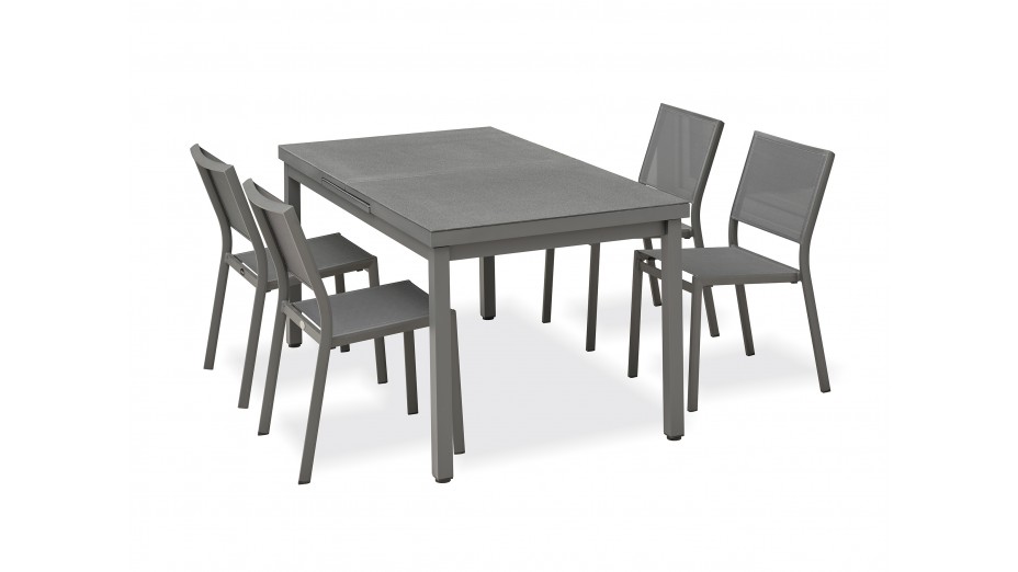 Lot composé d'une table de jardin DANIA-TB210-STONE-N avec rallonge et de 4 chaises STOCKHOLM-CH empilables