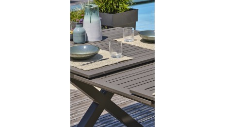 Table de jardin FLORIDE (180/240x100 cm) en aluminium avec rallonge automatique - QUARTZ