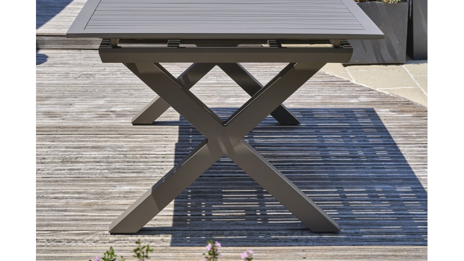 Table de jardin FLORIDE (180/240x100 cm) en aluminium avec rallonge automatique - QUARTZ