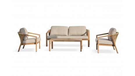 Salon bas de jardin GOYA 5 places en aluminium imitation bois - GRIS