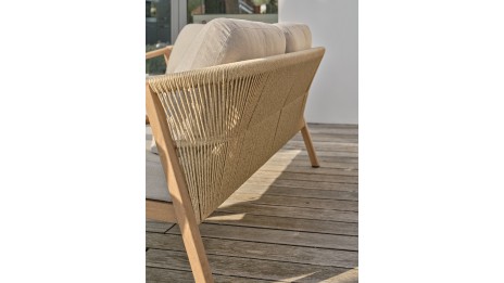 Salon bas de jardin GOYA 5 places en aluminium imitation bois - GRIS