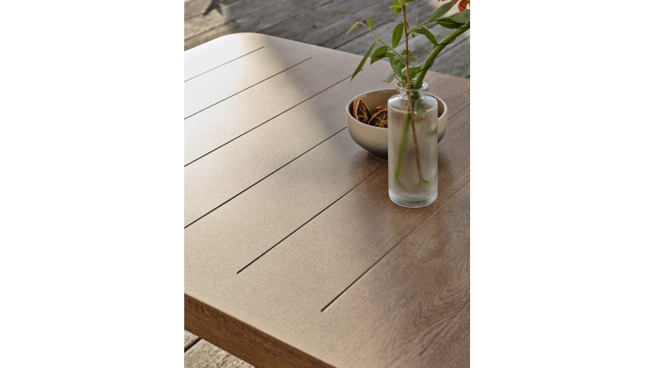 Salon bas de jardin GOYA 5 places en aluminium imitation bois - GRIS