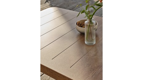 Salon bas de jardin GOYA 5 places en aluminium imitation bois - GRIS