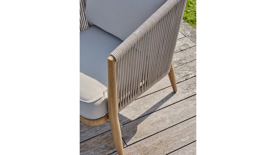 Salon bas de jardin IBARRA 5 places en aluminium imitation bois et corde tissée - ECRU