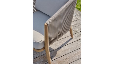 Salon bas de jardin IBARRA 5 places en aluminium imitation bois et corde tissée - ECRU