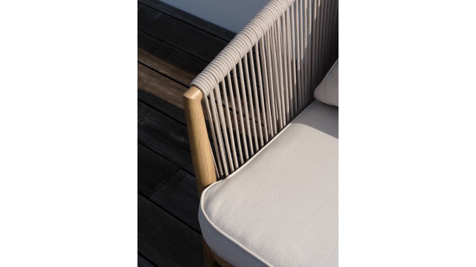 Salon bas de jardin IBARRA 5 places en aluminium imitation bois et corde tissée - ECRU