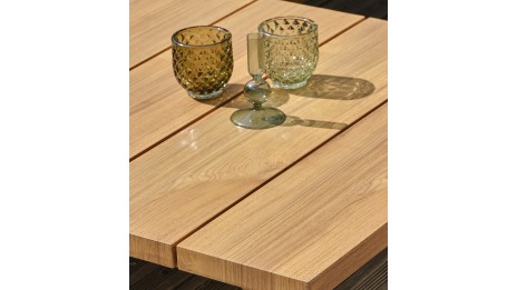 Salon de jardin LAVEZZI 5 places en aluminium et plateau imitation bois - BLANC