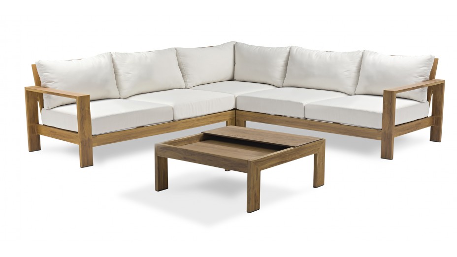 Salon de jardin d'angle MAJORQUE 5 places en aluminium effet bois - MARRON
