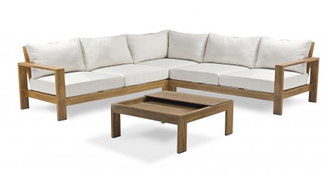 Salon de jardin d'angle MAJORQUE 5 places en aluminium effet bois - MARRON