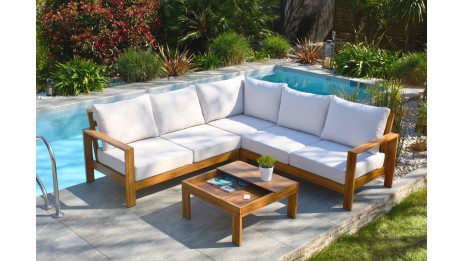 Salon de jardin d'angle MAJORQUE 5 places en aluminium effet bois - MARRON