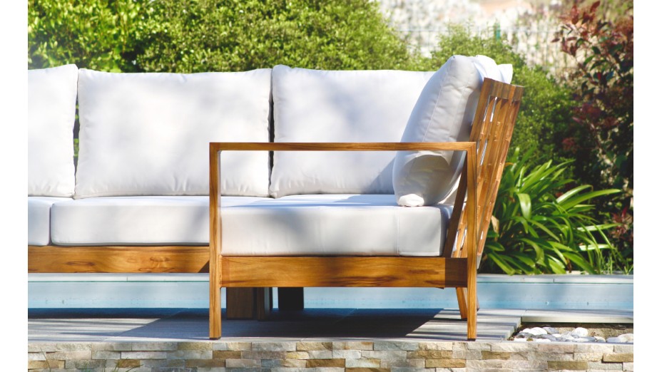 Salon de jardin d'angle MAJORQUE 5 places en aluminium effet bois - MARRON
