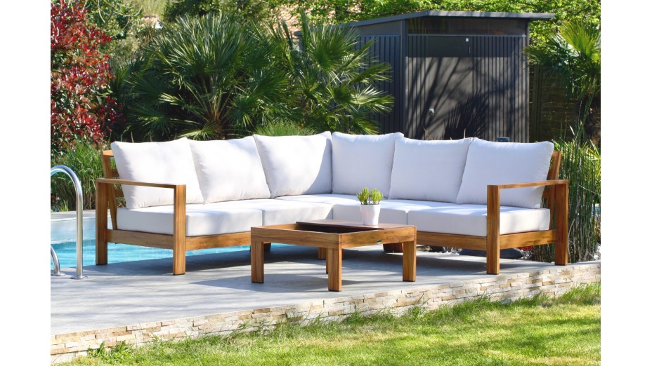 Salon de jardin d'angle MAJORQUE 5 places en aluminium effet bois - MARRON