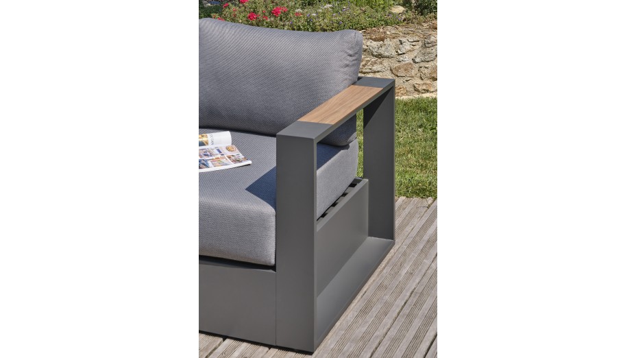 Salon de jardin MANDELIEU 5 places en aluminium et accoudoirs en HPL - GRIS ANTHRACITE