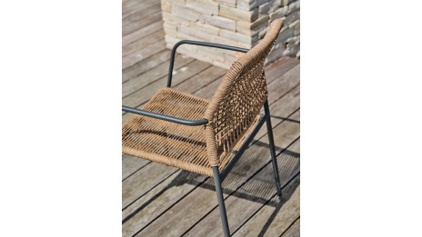 Fauteuil de jardin empilable MARCEAU en corde et acier - GRIS ANTHRACITE