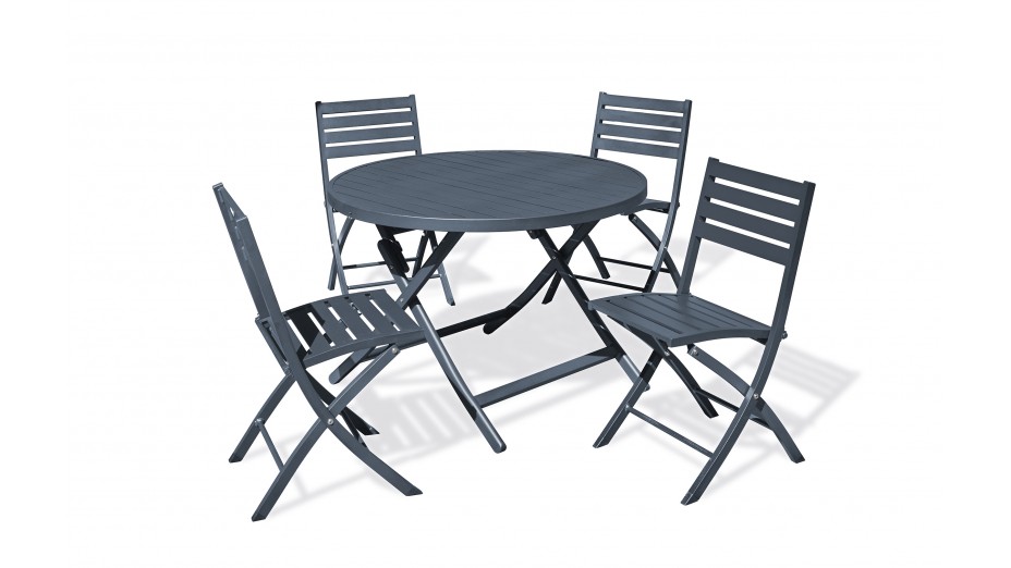 Lot composé d'une table de jardin MARIUS-TB110-GRISANT pliante et de 4 chaises MARIUS-CP-GRISANT pliantes