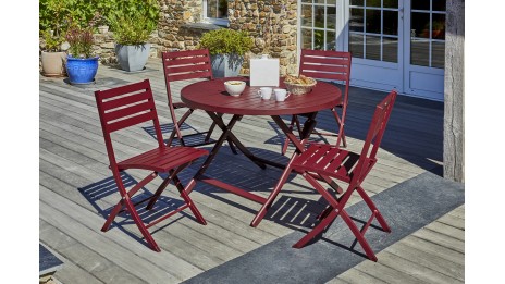 Lot composé d'une table de jardin MARIUS-TB110-CARMIN pliante et de 4 chaises MARIUS-CP-CARMIN pliantes