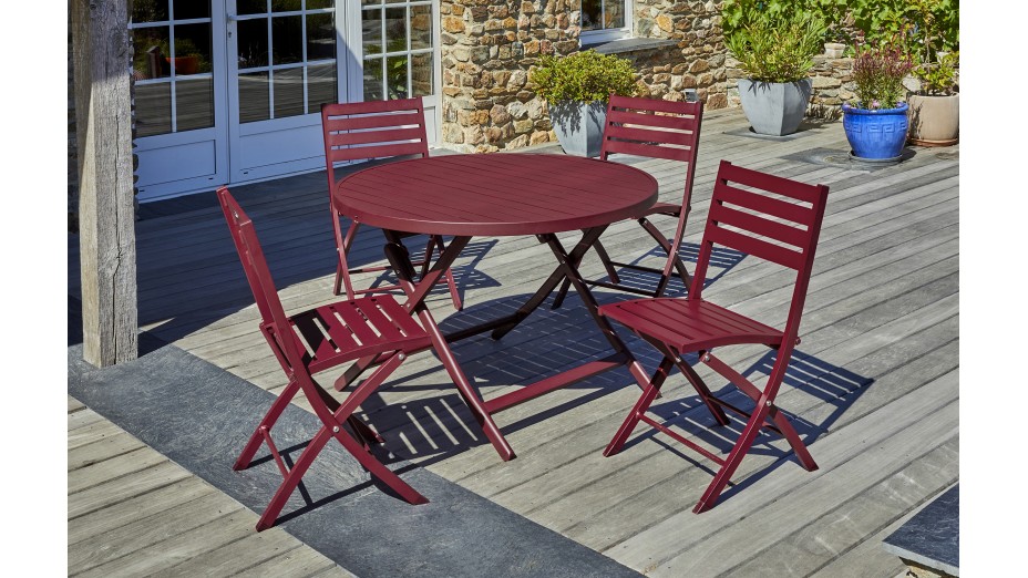 Lot composé d'une table de jardin MARIUS-TB110-CARMIN pliante et de 4 chaises MARIUS-CP-CARMIN pliantes