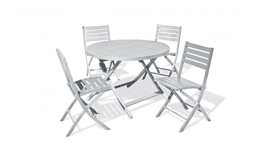 Lot composé d'une table de jardin MARIUS-TB110-GRIS pliante et de 4 chaises MARIUS-CP-GRIS pliantes