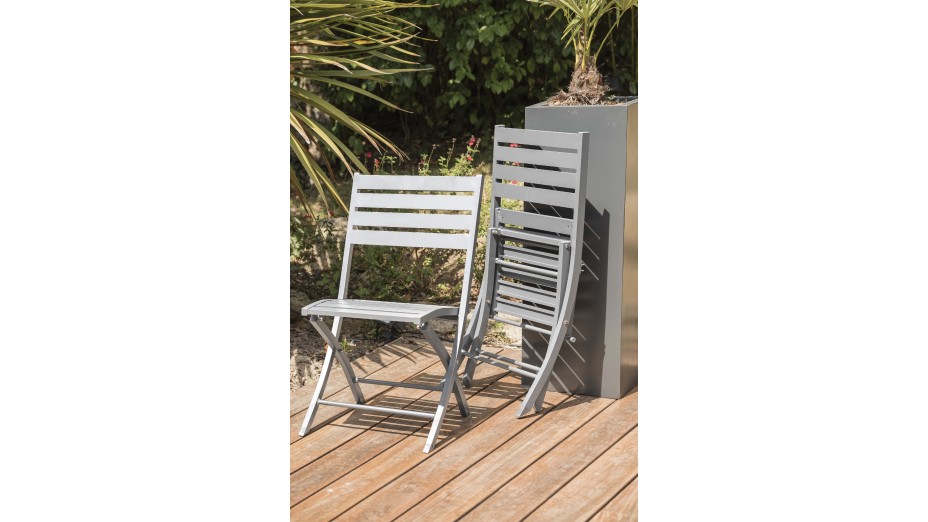 Lot composé d'une table de jardin MARIUS-TB110-GRIS pliante et de 4 chaises MARIUS-CP-GRIS pliantes