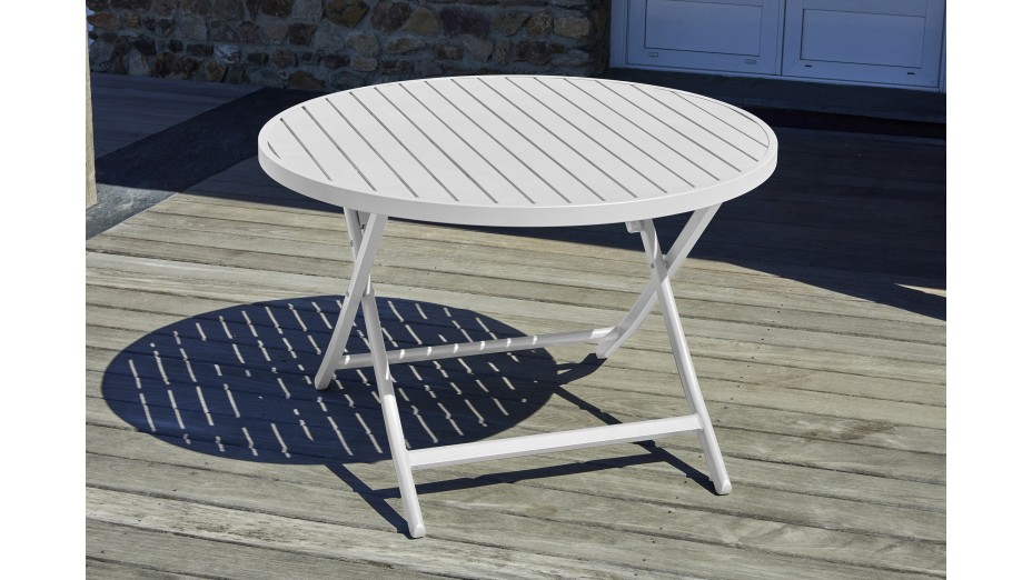 Table de jardin pliante MARIUS (diam. 110 cm) en aluminium - GRIS