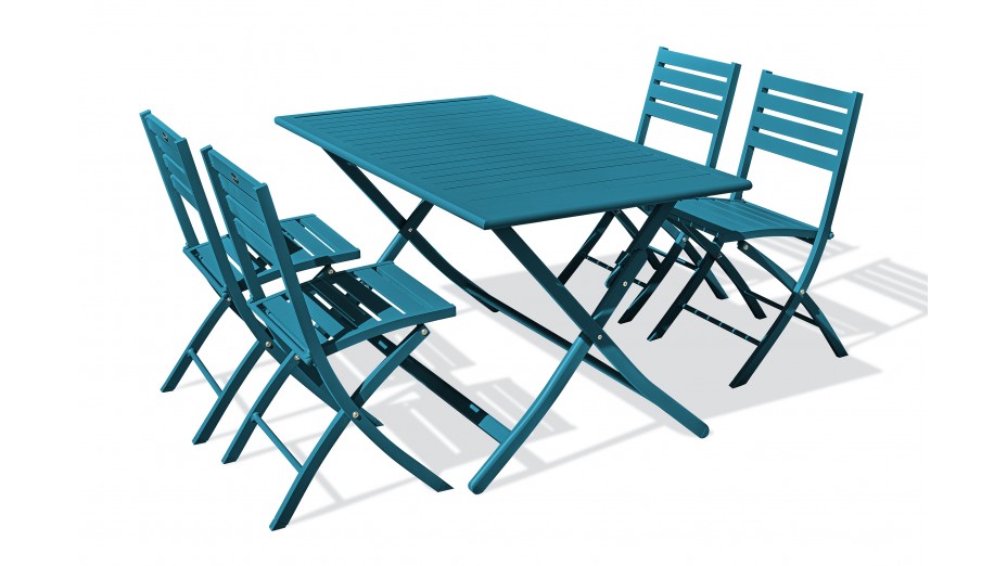 Lot composé d'une table de jardin MARIUS-TB140-CANARD pliante et de 4 chaises MARIUS-CP-CANARD pliantes