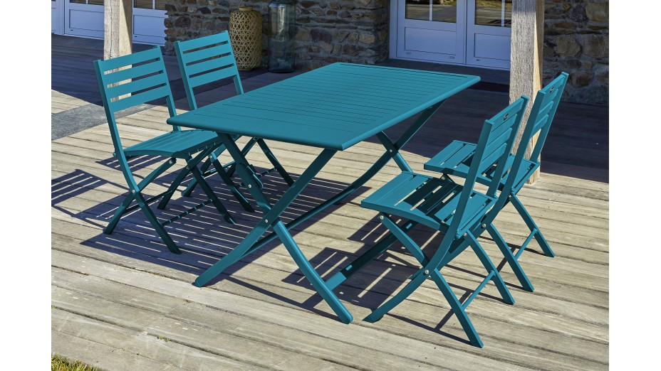 Lot composé d'une table de jardin MARIUS-TB140-CANARD pliante et de 4 chaises MARIUS-CP-CANARD pliantes