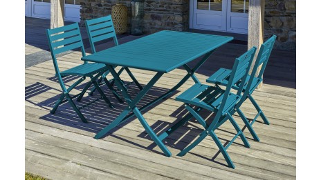 Lot composé d'une table de jardin MARIUS-TB140-CANARD pliante et de 4 chaises MARIUS-CP-CANARD pliantes