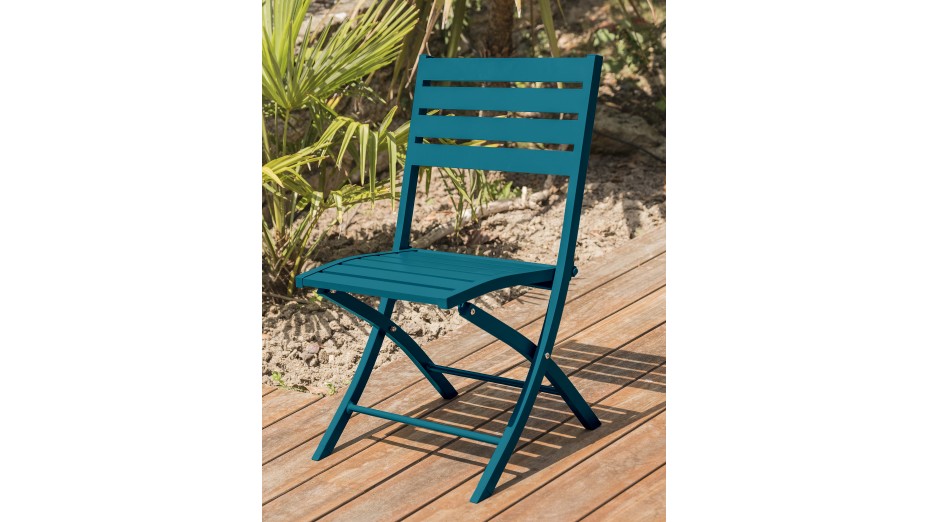 Lot composé d'une table de jardin MARIUS-TB140-CANARD pliante et de 4 chaises MARIUS-CP-CANARD pliantes