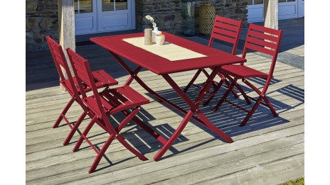 Lot composé d'une table de jardin pliante MARIUS-TB140-CARMIN et de 4 chaises MARIUS-CP-CARMIN pliantes