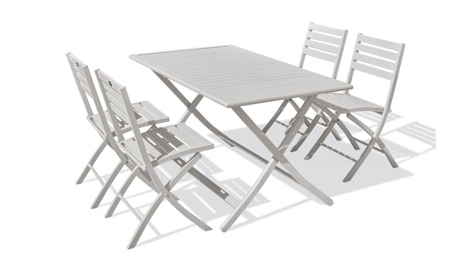 Lot composé d'une table de jardin MARIUS-TB140-GRIS pliante et de 4 chaises MARIUS-CP-GRIS pliantes